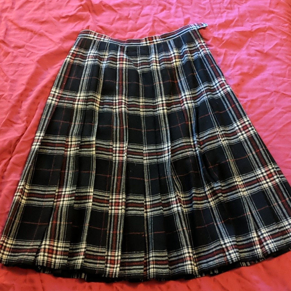 Vintage plaid wool midi skirt